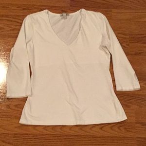 Boston Proper Cream V-Neck Long Sleeve Top